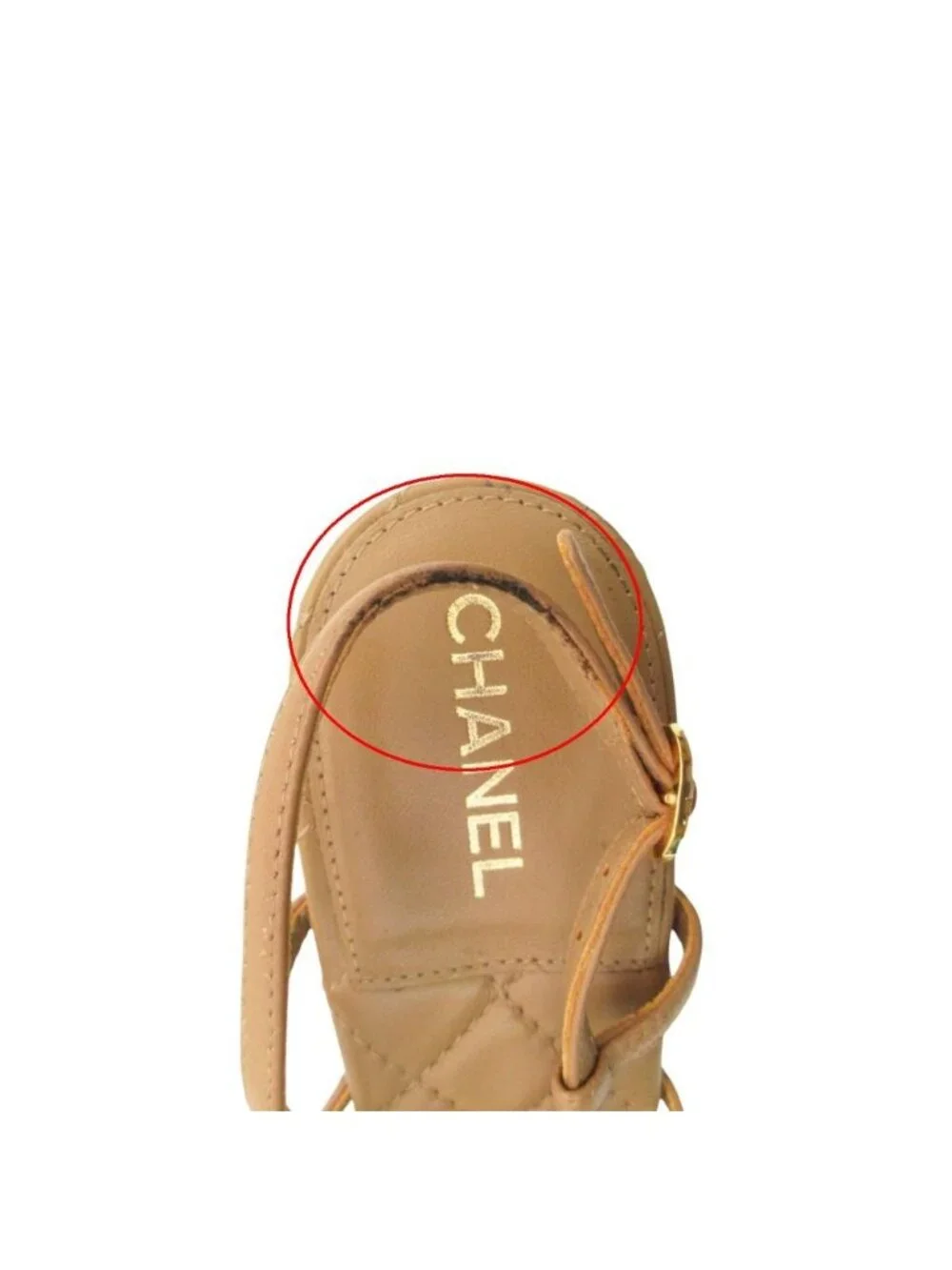 Chanel Sandals Leather Quilted Gold CC Logo Beige